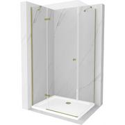 Kabiny prysznicowe - Mexen Roma kabina prysznicowa uchylna 100x80 cm, transparent, złota + brodzik Flat - miniaturka - grafika 1