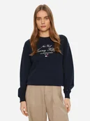 Bluzy damskie - Bluza damska bez kaptura oversize Tommy Hilfiger WW0WW43844-C1G M Ciemnogranatowa (8720638380269). Bluzy bez kaptura damskie - miniaturka - grafika 1