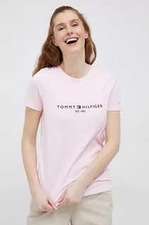 Koszulki sportowe damskie - Tommy Hilfiger t-shirt bawełniany kolor różowy - grafika 1