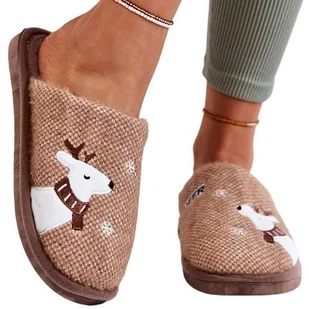 Kapcie Cieple Lekkie Damskie z Reniferem Motyw Zimowy Papcie Camel 36 - Kapcie damskie Kapcie Cieple Lekkie Damskie z Reniferem Motyw Zimowy Papcie Camel 36 - Kapcie damskie - miniaturka - grafika 1