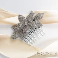 Ozdoby do włosów - Grzebyk ślubny wysadzany cyrkoniami z motywem listków srebrny - miniaturka - grafika 1