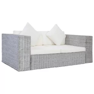 vidaXL 2-osobowa sofa z poduszkami, szara, naturalny rattan vidaXL - Sofy ogrodowe - miniaturka - grafika 1