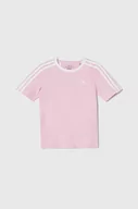 Koszulki dla chłopców - adidas t-shirt bawełniany dziecięcy kolor różowy gładki - miniaturka - grafika 1