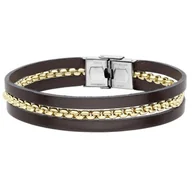 Bransoletki - Bransoletka skórzana z pozłacanym łańcuszkiem - Manoki - miniaturka - grafika 1