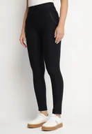 Spodnie damskie - Granatowe Spodnie o Dopasowanym Kroju z Wysokim Stanem i Gumką w Talii Helbia - miniaturka - grafika 1