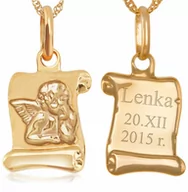 Naszyjniki - Murrano Złoty Medalik 585 Aniołek na Papirusie Łańcuszek Grawer ZZ-070_SIN-585-1MM - miniaturka - grafika 1
