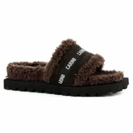 Klapki i japonki damskie - Brązowe klapki z futerkiem CARINII - Carinii - miniaturka - grafika 1