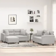 Komplety wypoczynkowe - vidaXL 3-częściowy komplet wypoczynkowy, jasnoszary, mikrofibra - miniaturka - grafika 1