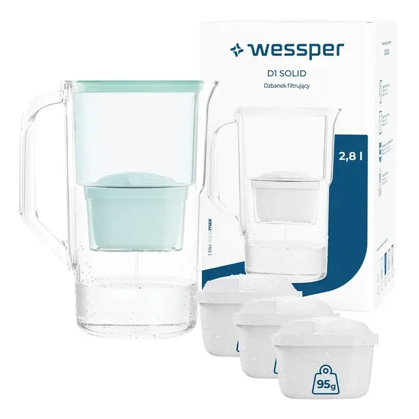 Dzbanek filtrujący plastikowy Wessper D1 SOLID 2,8l szary + 4x filtr