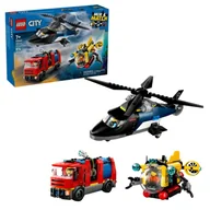 Klocki - Lego City Zestaw Z Helikopterem, Wozem Strażackim I Łodzią Podwodną 874 El. 7+ - miniaturka - grafika 1