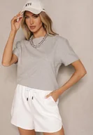 Koszulki i topy damskie - Szara Klasyczna Gładka Koszulka z Bawełny Detima - miniaturka - grafika 1