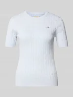 Swetry damskie - Bluzka z dzianiny ze ściegiem warkoczowym i wyhaftowanym logo - miniaturka - grafika 1