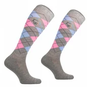 Skarpetki jeździeckie - COMODO Podkolanówki jeździeckie Karo - szary jasny/niebieski/różowy - miniaturka - grafika 1