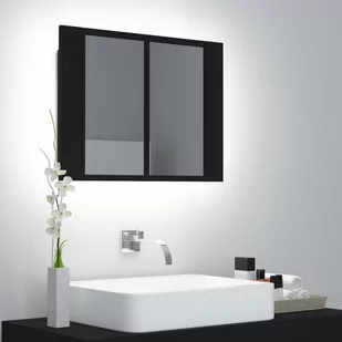 Szafka łazienkowa z lustrem i LED, czarna, 60x12x45 cm - Szafki RTV - miniaturka - grafika 1