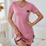 Piżamy damskie - Koszula nocna z ozdobną koronką - Różowy - miniaturka - grafika 1