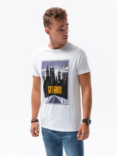 Koszulki męskie - T-shirt męski z nadrukiem - biały V-4A S1434 - grafika 1