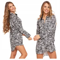 Bielizna nocna - Koszula Nocna Piżama Damska Rozpinana Długi Rękaw Wiskoza Zebra L MORAJ - miniaturka - grafika 1