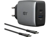 Ładowarki do telefonów - Ładowarka sieciowa ISY IAC-4512-GY 45W USB-C USB-A GaN + kabel 2m Szary - miniaturka - grafika 1