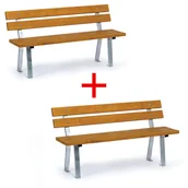 Wyposażenie miejsc publicznych - Ławka zewnętrzna WOODY z oparciem 1+1 GRATIS, ocynkowana, 1500 mm, limba - miniaturka - grafika 1