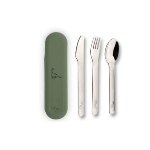 Zestaw Sztućców ze Stali Nierdzewnej Dino Olive Green Citron - Sztućce dla dzieci - miniaturka - grafika 1