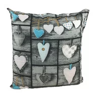 Pościel - Poszewka 70x80 1113E szara serca niebieskie obustronna - miniaturka - grafika 1