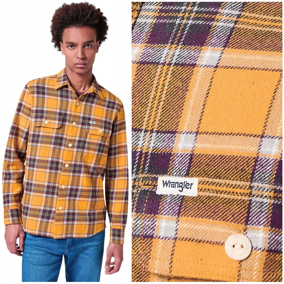Wrangler 2 PKT SHIRT Yellow luźna mięsista bawełniana koszula w kratę L