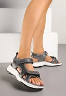 Sandały damskie - Szare Metaliczne Sandały Vices w Sportowym Stylu z Zapięciem na Rzep Tanadoria - miniaturka - grafika 1