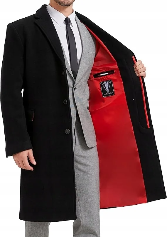 THE PLATINUM TAILOR CZARNY WEŁNIANY PŁASZCZ MĘSKI KLASYCZNY 44 7FA