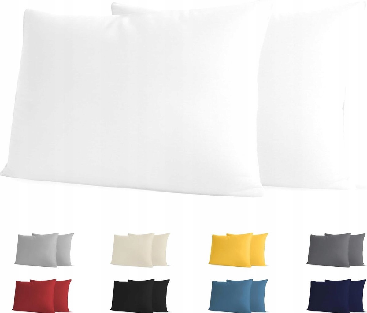 POSZEWKI NA PODUSZKI ZESTAW 2 SZTUK 40X60CM BAWEŁNA JERSEY BIAŁE MIĘKKIE