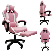 Fotele gamingowe - Fotel Gamingowy Dla Gracza Biurowy Komputerowy Obrotowy + Masaż Podnóżek Różowy - miniaturka - grafika 1