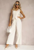 Komplety damskie - Jasnobeżowy Komplet Garniturowy Kamizelka na Guziki i Szerokie Spodnie Palazzo Pioral - miniaturka - grafika 1