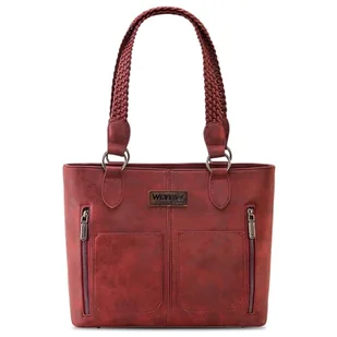 Wrangler Tote Bag for Women Multi Pockets shoulder bag western purse Medium leather like Handbags with Woven Top-Handle WG78-G8317RD - Koszulki i topy damskie - miniaturka - grafika 1