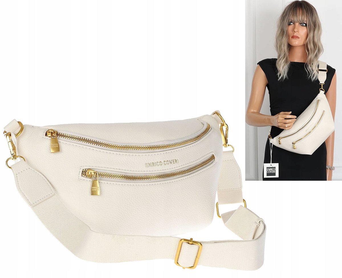 Torebka Damska nerka Listonoszka włoskiej marki Enrico Coveri EC2151 Beżowa