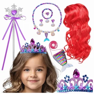 MAŁA SYRENKA ARIELKA ZESTAW DODATKI KORONA PERUKA PRZEBRANIE STRÓJ BAL - Moda i Uroda OUTLET - miniaturka - grafika 1