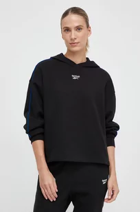 Reebok bluza damska kolor czarny z kapturem gładka - Bluzy damskie - miniaturka - grafika 1