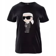 Koszulki i topy damskie - Czarna Koszulka Damska T-shirt Duże Logo Karl Lagerfeld Oversize Spacer L - miniaturka - grafika 1