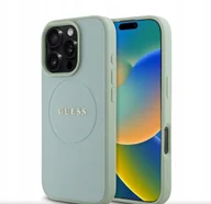 Etui i futerały do telefonów - Guess Pu Grained Classic Logo Magsafe Etui Do Iphone 16 Pro Zielone - miniaturka - grafika 1