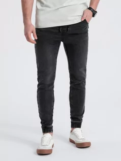 Spodnie męskie - Spodnie męskie jeansowe JOGGER SLIM FIT - grafitowe V2 OM-PADJ-0134 - grafika 1