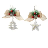 Ozdoby bożonarodzeniowe - Zawieszka metalowa ze stroikiem biała - miniaturka - grafika 1