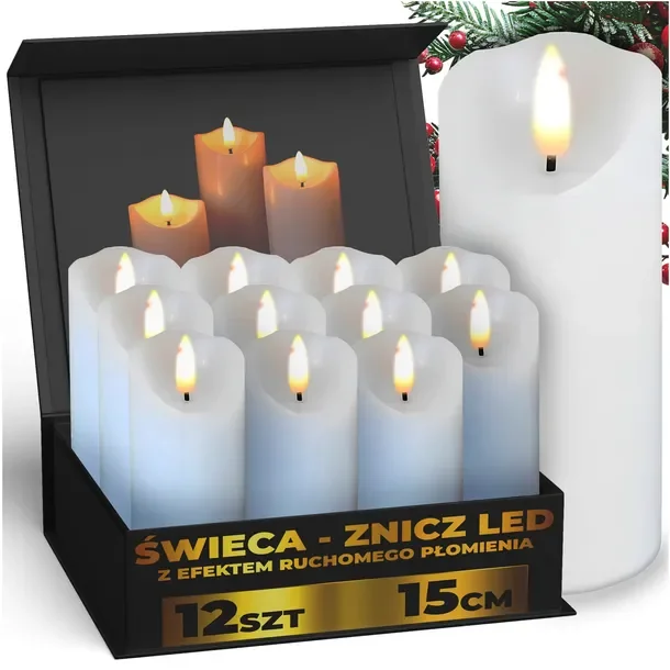 12x Świeczka Elektryczna Wkład Do Zniczy Na Baterie Efekt Płomienia 15cm