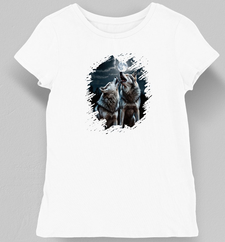 Koszulka damska wilk w kwiatach biała L