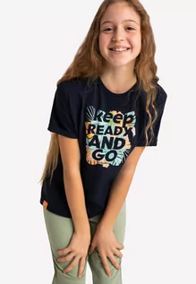Bluzki dla dziewczynek - Czarna dziewczęca koszulka z kolorowym nadrukiem T-READY JUNIOR - Volcano - grafika 1