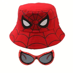 TEMU Marvel, zestaw 2 szt. – czapka Spider-Man i okulary, uniwersalna czapka typu bucket dla nastolatków, modne okulary, stylowa kapelusz - Czapki dla dzieci - miniaturka - grafika 1