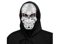 Halloween - Maska Srebrna Czaszka z kapturem - 1 szt. - miniaturka - grafika 1