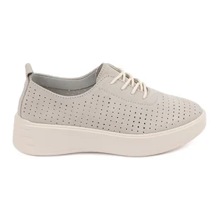 Skórzane ażurowe półbuty Sergio Leone beżowy - Półbuty damskie - miniaturka - grafika 1