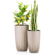 Donice - HowHomely zestaw donic Stripped Eco coffee latte - miniaturka - grafika 1