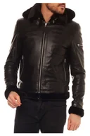 Kurtki męskie - Kurtka męska skórzana Isaco & Kawa czarna ocielana z kapturem-XL - miniaturka - grafika 1