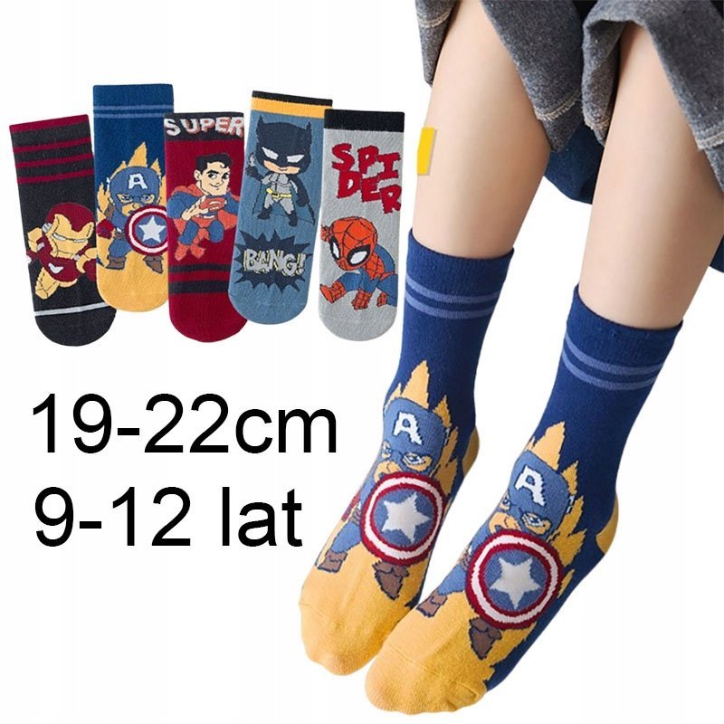 SKARPETY dziecięce BAWEŁNIANE skarpetki 19-22cm KAPITAN AMERYKA 9-12lat