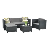 Stoły ogrodowe - Unique Vente Salon ogrodowy MANHATTAN z formowanego technorattanu: 4-osobowa sofa narożna, fotel i ława kolor antracytowy - miniaturka - grafika 1