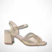 Półbuty damskie - Sandały damskie obcas GOODIN GD-FL1185 skóra eko złote lekkie r.36 - miniaturka - grafika 1